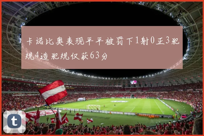 卡诺比奥表现平平被罚下1射0正3犯规4造犯规仅获63分
